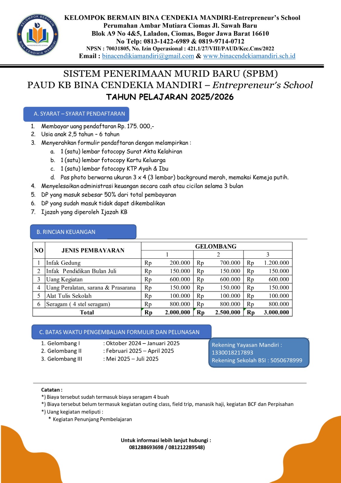 SPMB PAUD KB BCM TA. 2026/2027