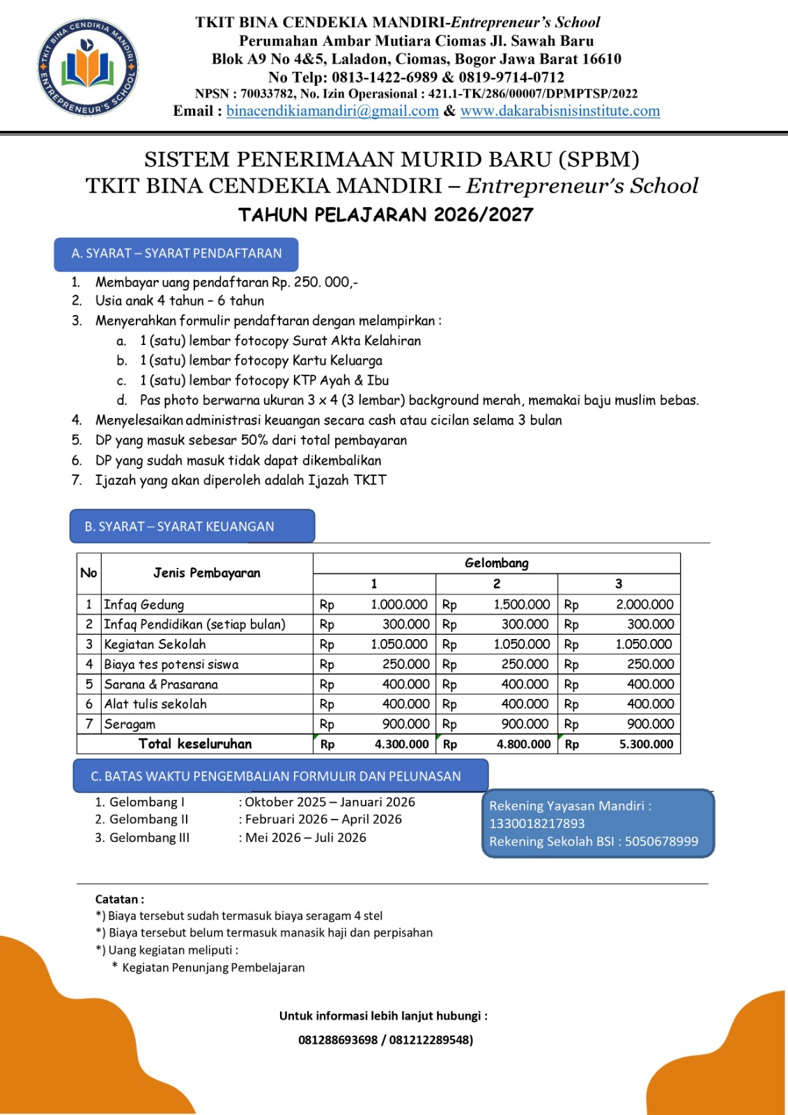 SPMB TKIT BCM TA. 2026/2027